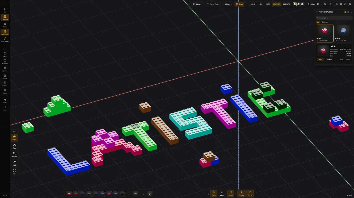 Parts placed in the assembly workspace