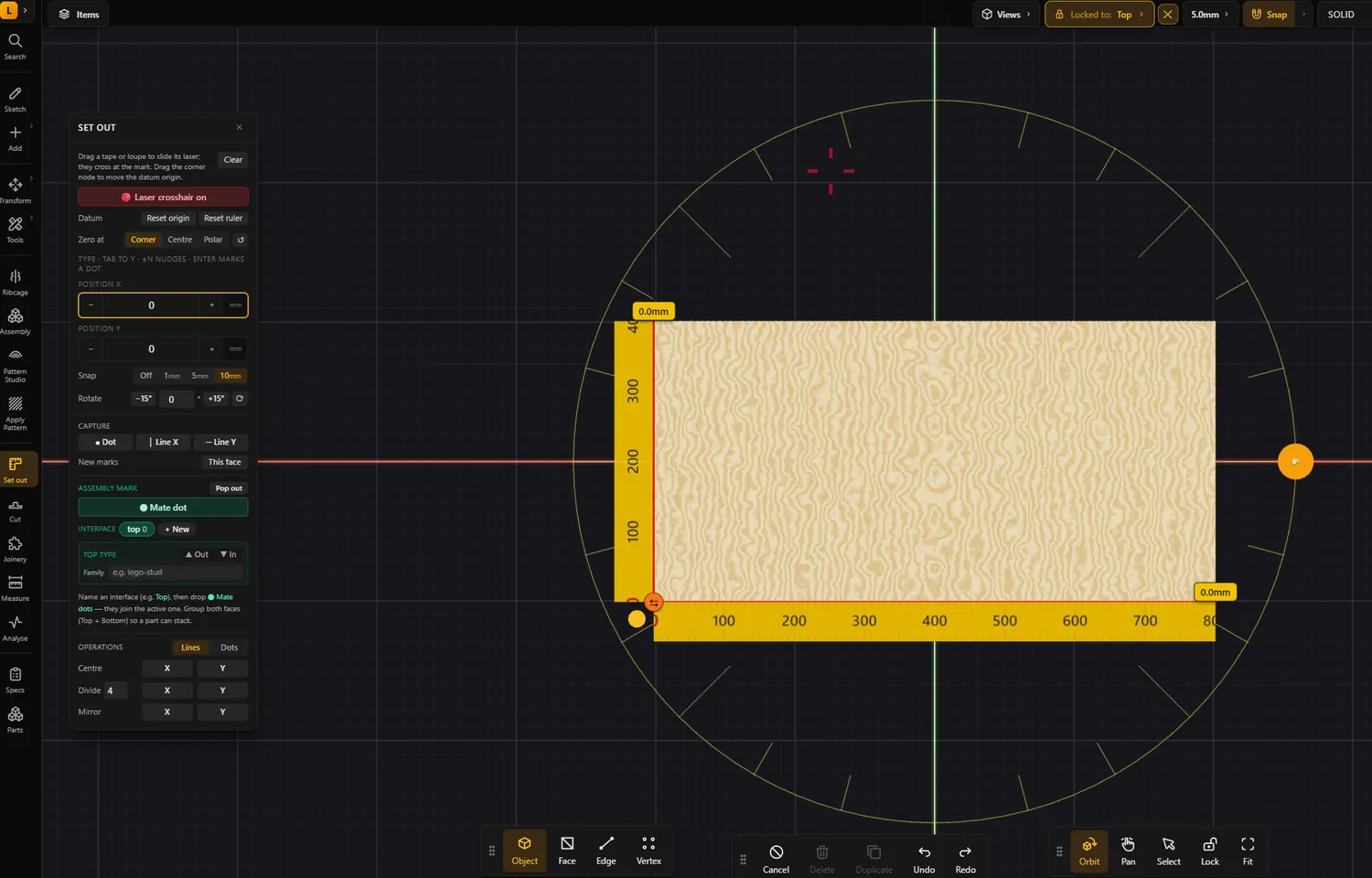 The Set Out panel with layout controls
